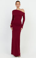 Faith Maxi Dress - Off Shoulder Long Sleeve Maxi Dress in Wine