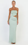 Fergie Maxi Dress - Strapless Side Ruched Cut Out Fitted Dress in Sage