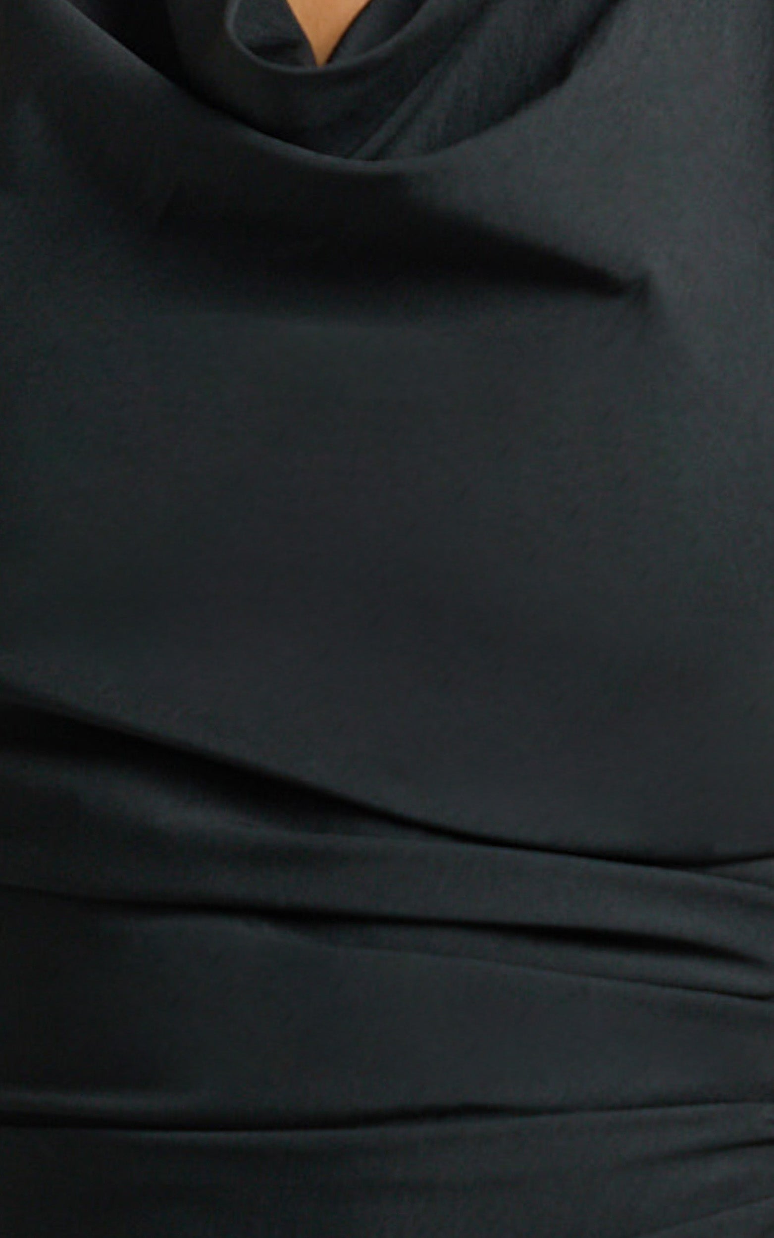 Finn Midi Dress - Folded Cowl Halter With Front Leg Split in Black