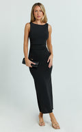 Gail Midi Dress - Jersey Scoop Neck Open Back Bodycon Dress in Black