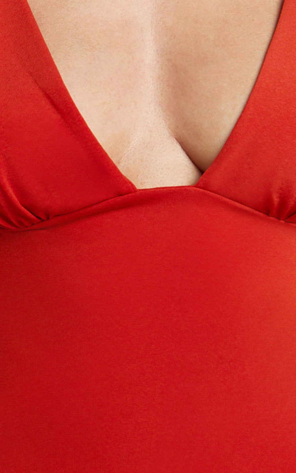 Gail Top - Jersey V Neck Gathered Long Line Top in Ruby