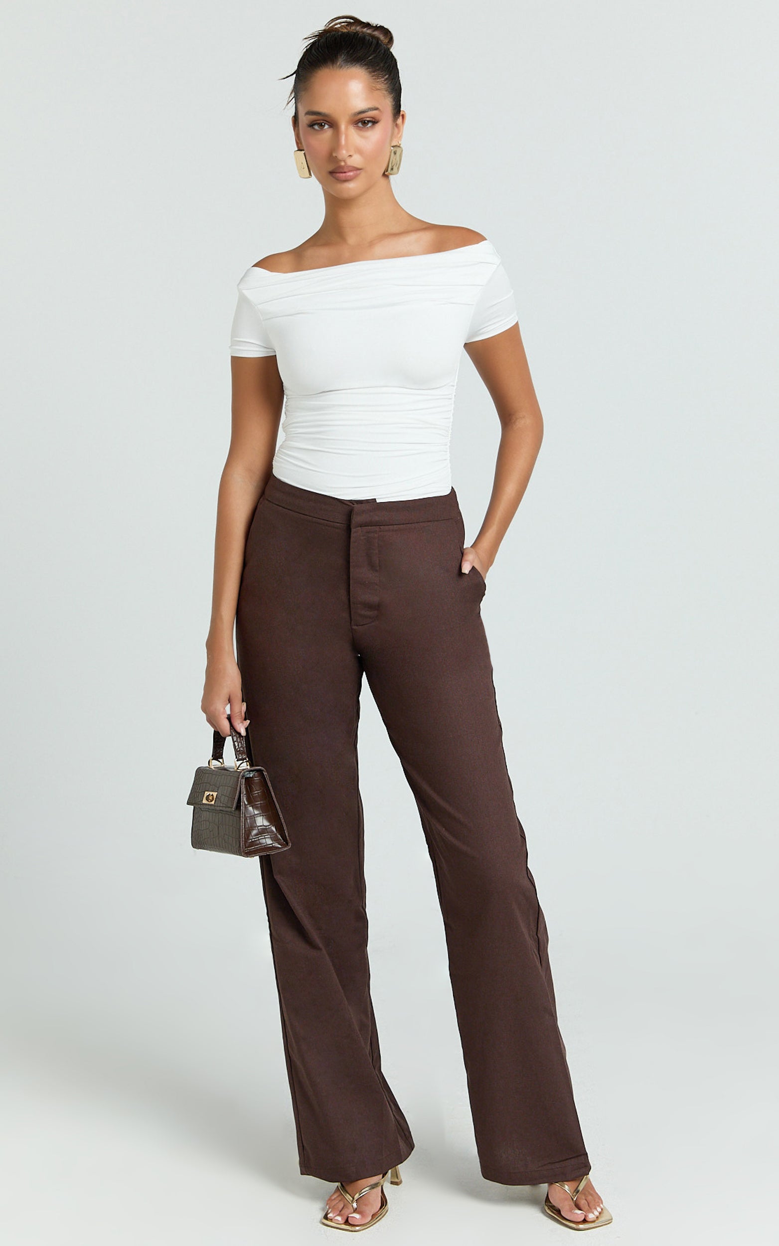 Gena Top - Off Shoulder Gathered Short Sleeve Top in Cream