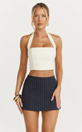 Georgie Mini Skort - Low Rise Pinstripe Skort in Dark Navy
