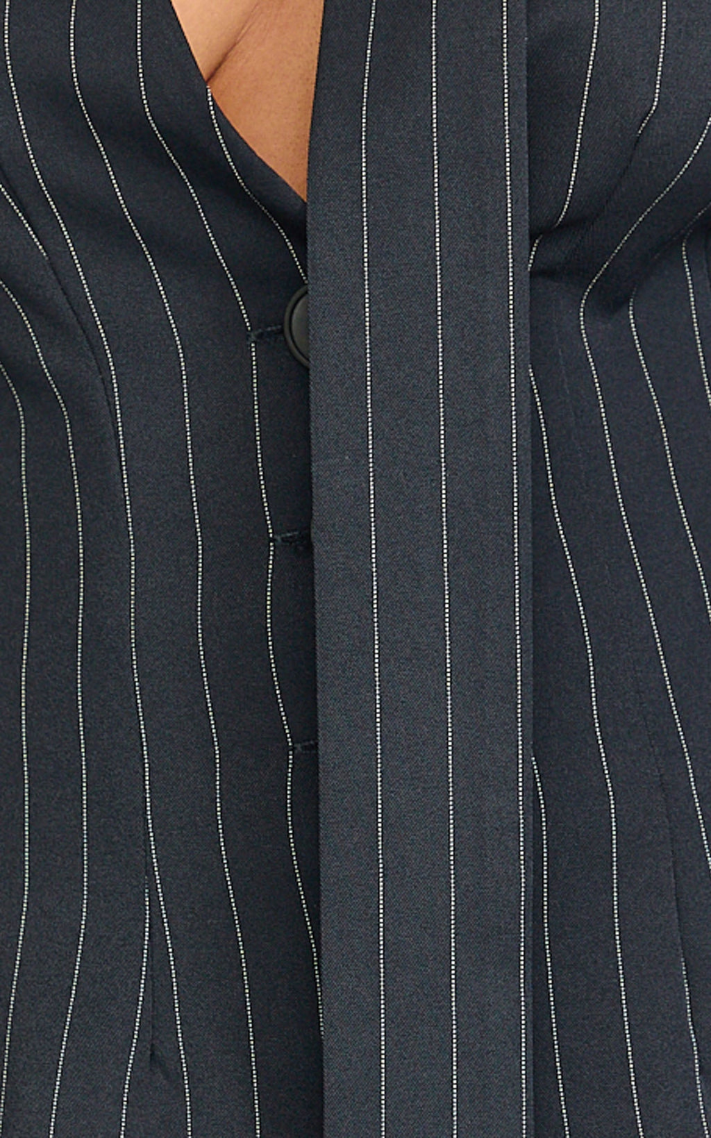 Georgie Top - Button Down Fitted Pinstripe Scarf Blazer Top in Dark Navy