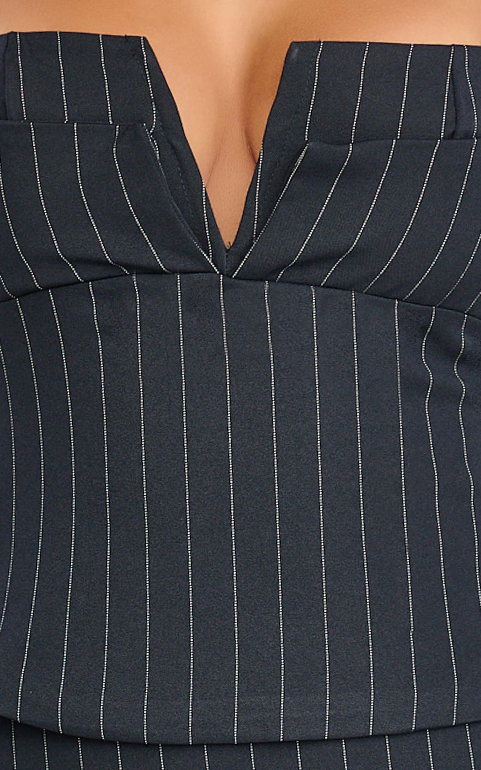 Georgie Top - Plunge V Neck Pinstripe Bustier Top in Dark Navy