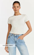 Georgina Top - Crew Neck Short Sleeve Baby Tee in Grey Marle