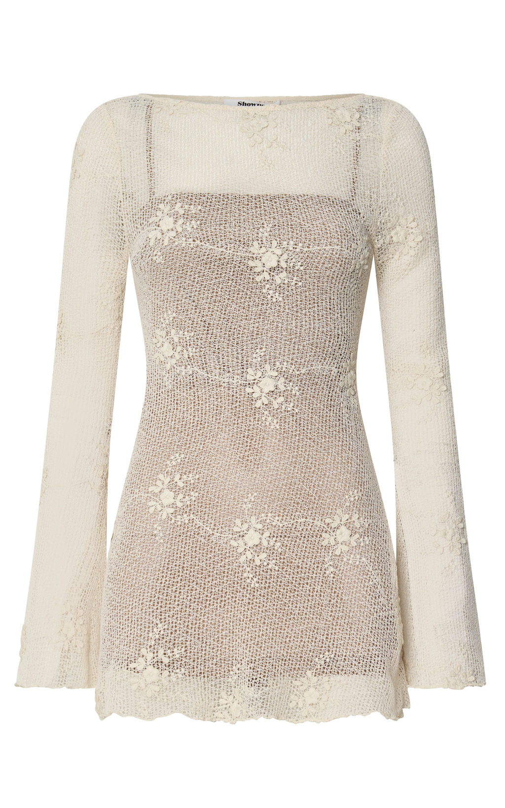 Hinata Mini Dress - Crochet Flared Sleeve Fit And Flare Dress in Ivory
