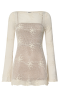 Hinata Mini Dress - Crochet Flared Sleeve Fit And Flare Dress in Ivory