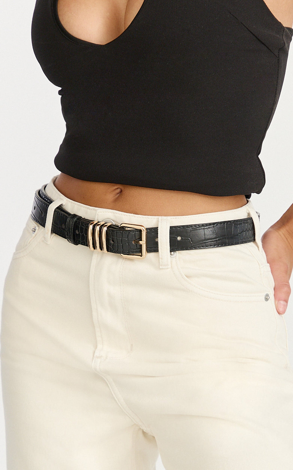 Gianelli Belt - Croc Belt in Black