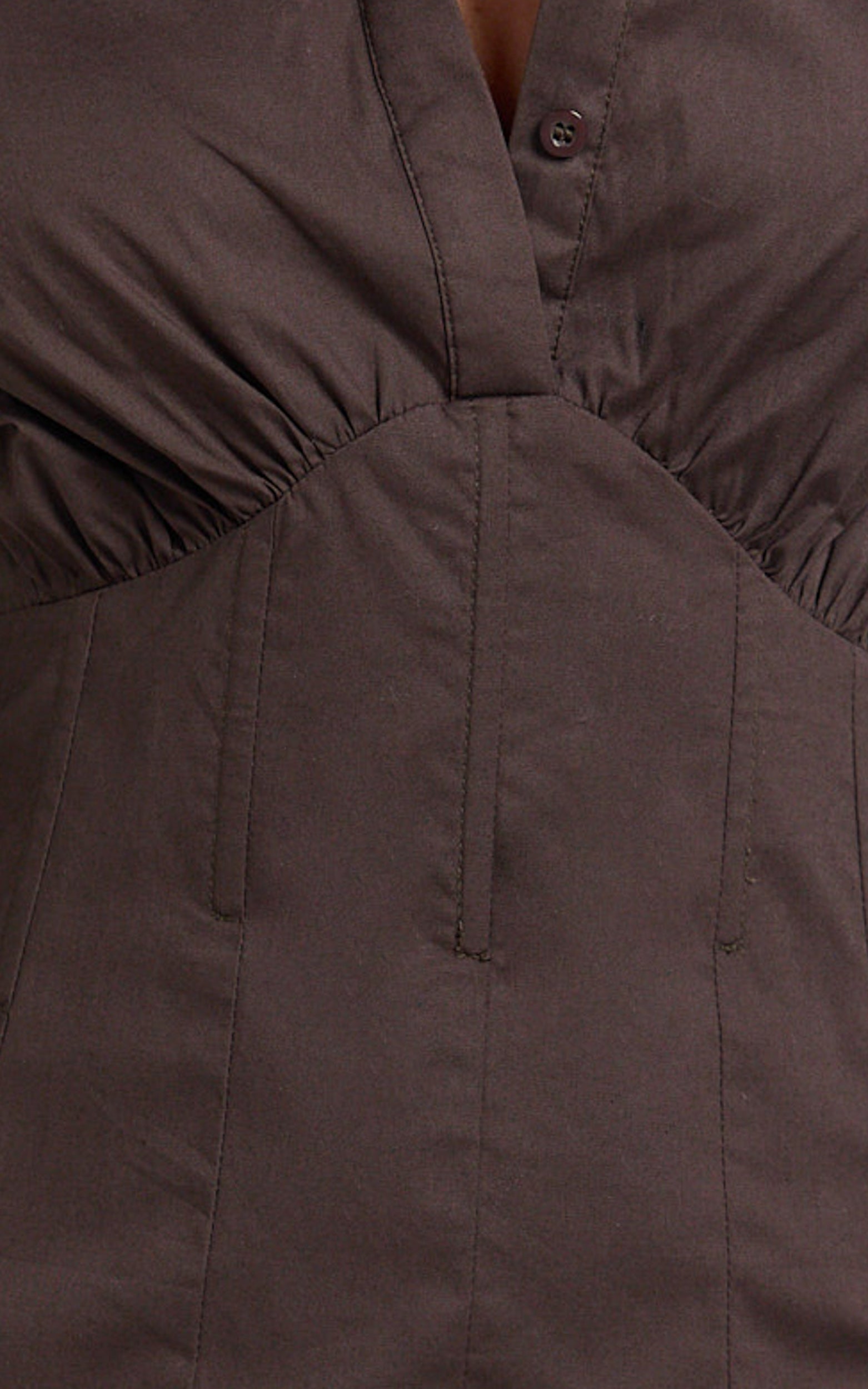 Gino Mini Dress - Collared Button Down Corset Waist Shirt Dress in Chocolate