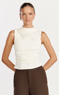 Gisandra Top - High Neck Gathered Sleeveless Top in Cream