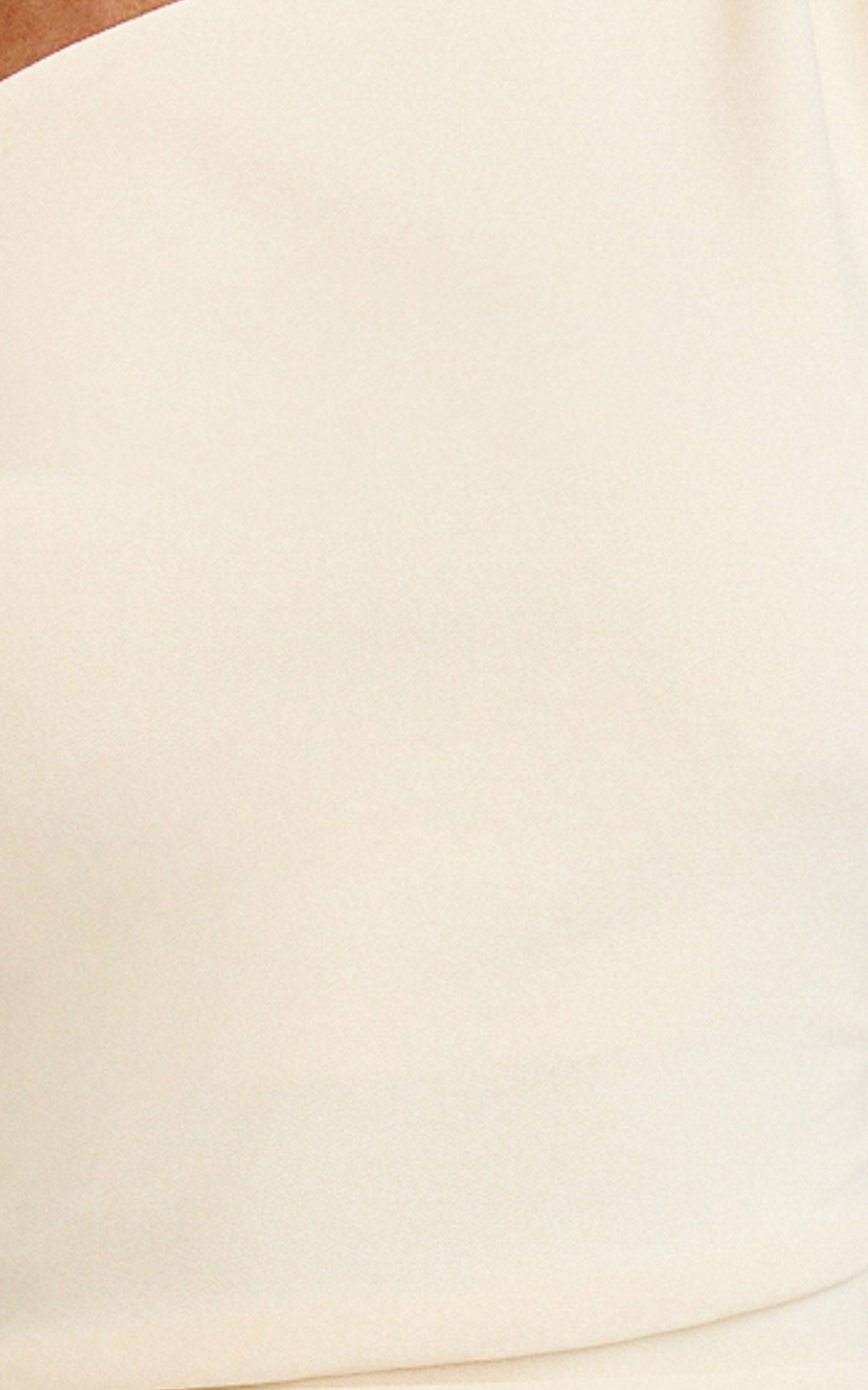 Goldie Mini Dress - Tipped Off Shoulder Cap Sleeve Ruched Fitted Ruffle Hem Skirt Dress in Cream
