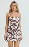 Gwendolyn Mini Dress - Zebra Shift Spaghetti Strap Dress in Choc Zebra
