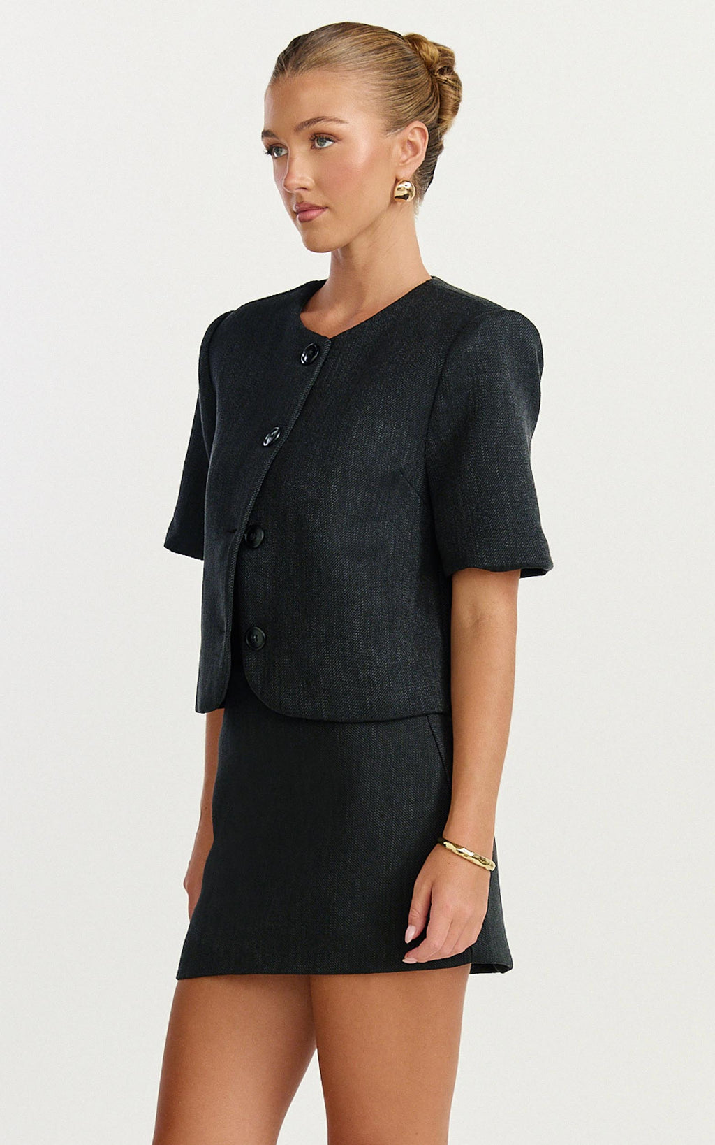 Halsey Jacket - Short Sleeve Structured Jacket in Black