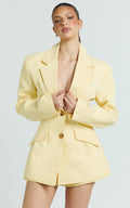Harvey Blazer - 3 Button Closure Square Hem Blazer in Lemon