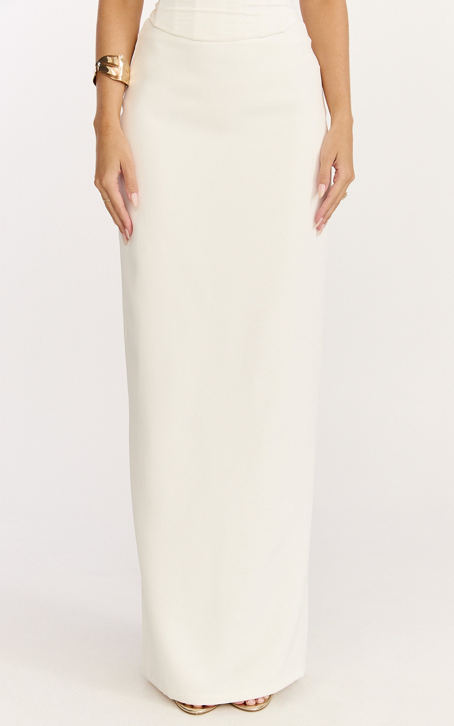 Helda Maxi Skirt - Mid Waist Back Split Skirt in Off White