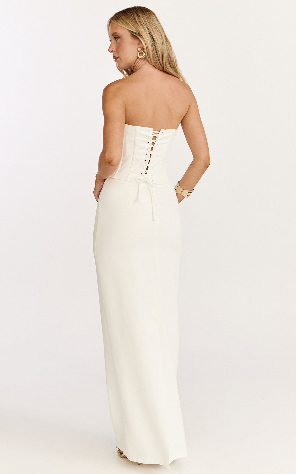 Helda Maxi Skirt - Mid Waist Back Split Skirt in Off White