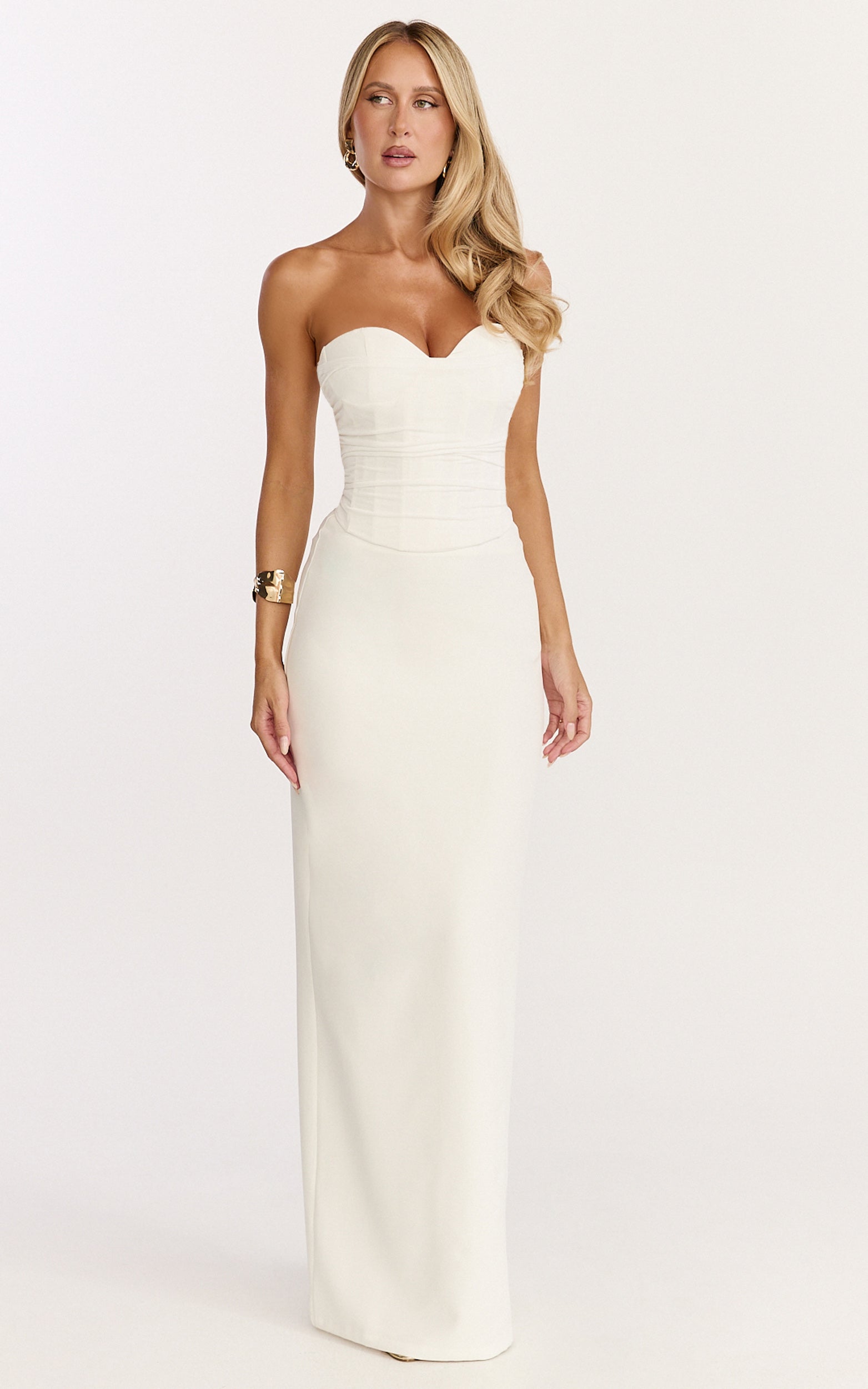 Helda Top - Strapless Corset Lace Up Back Top in Off White
