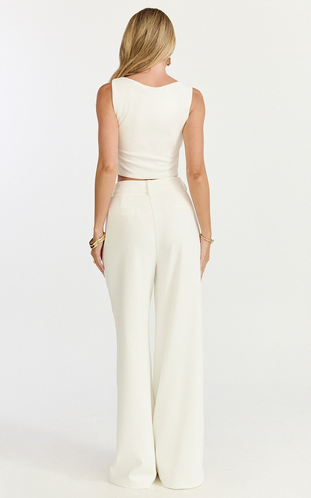Helen Two Piece Set - Crepe Twisted Top And Wide Leg Pants in Cream