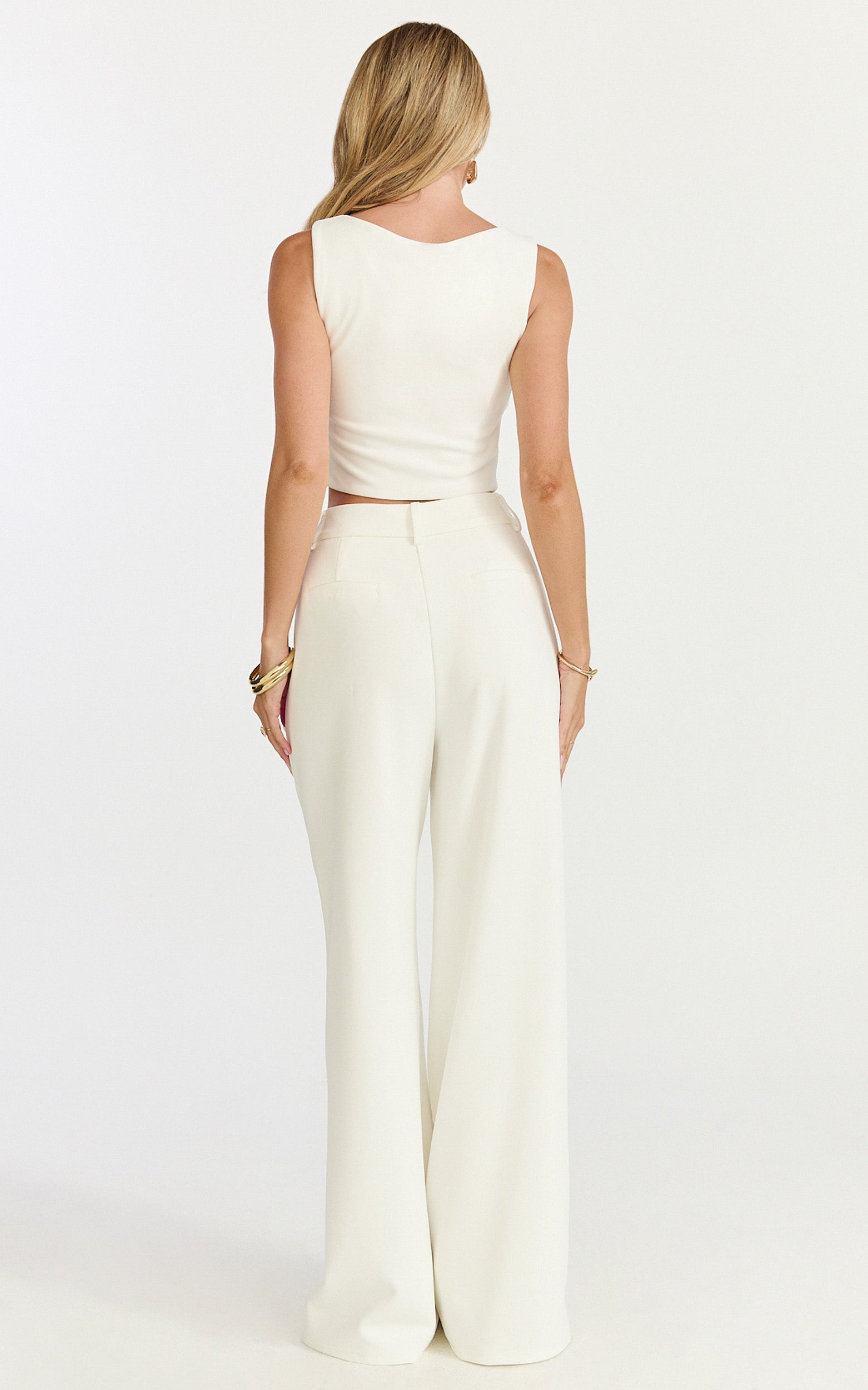 Helen Two Piece Set - Crepe Twisted Top And Wide Leg Pants in Cream