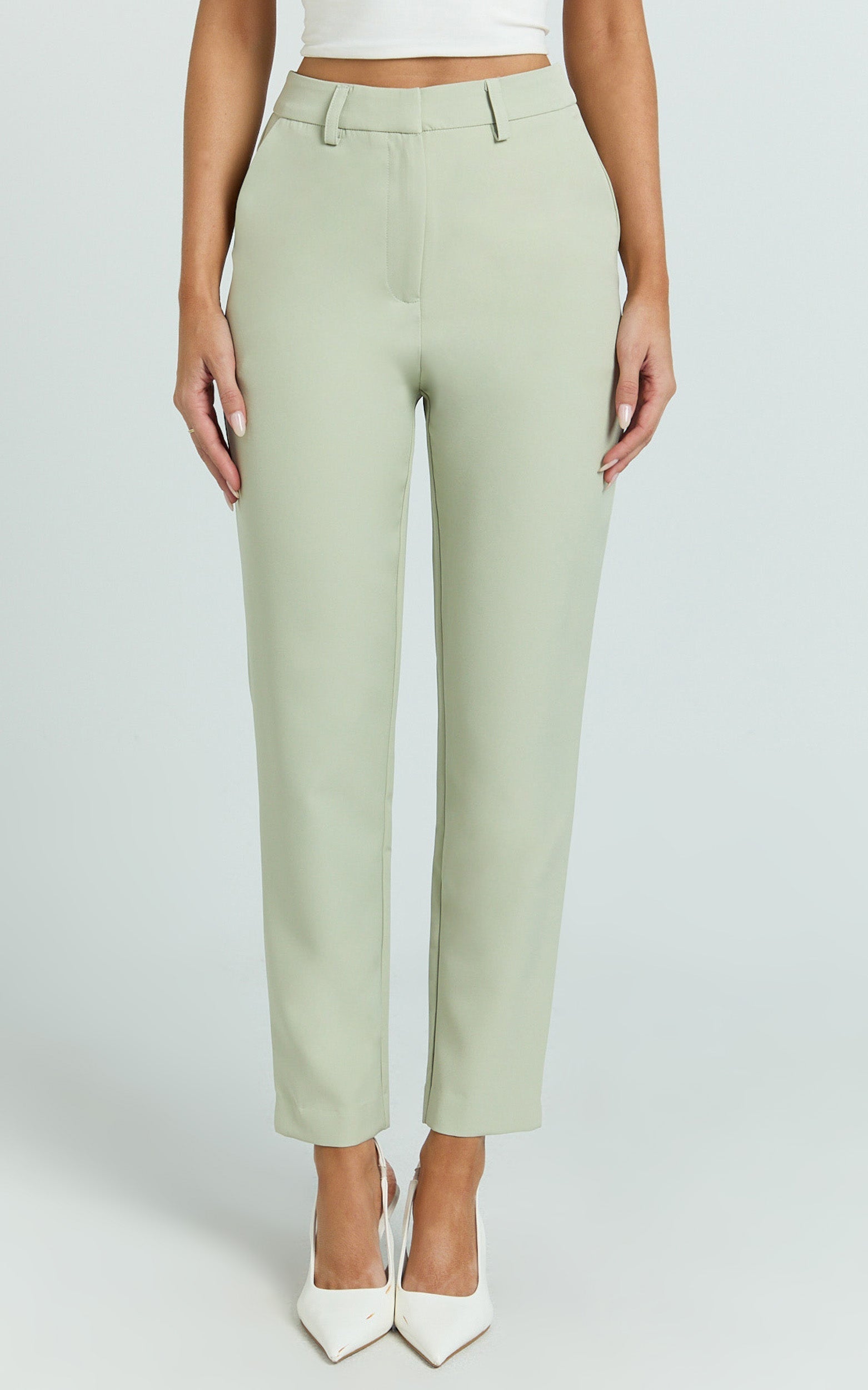 Hermie Pants - High Waisted Cropped Tailored Pants in Sage