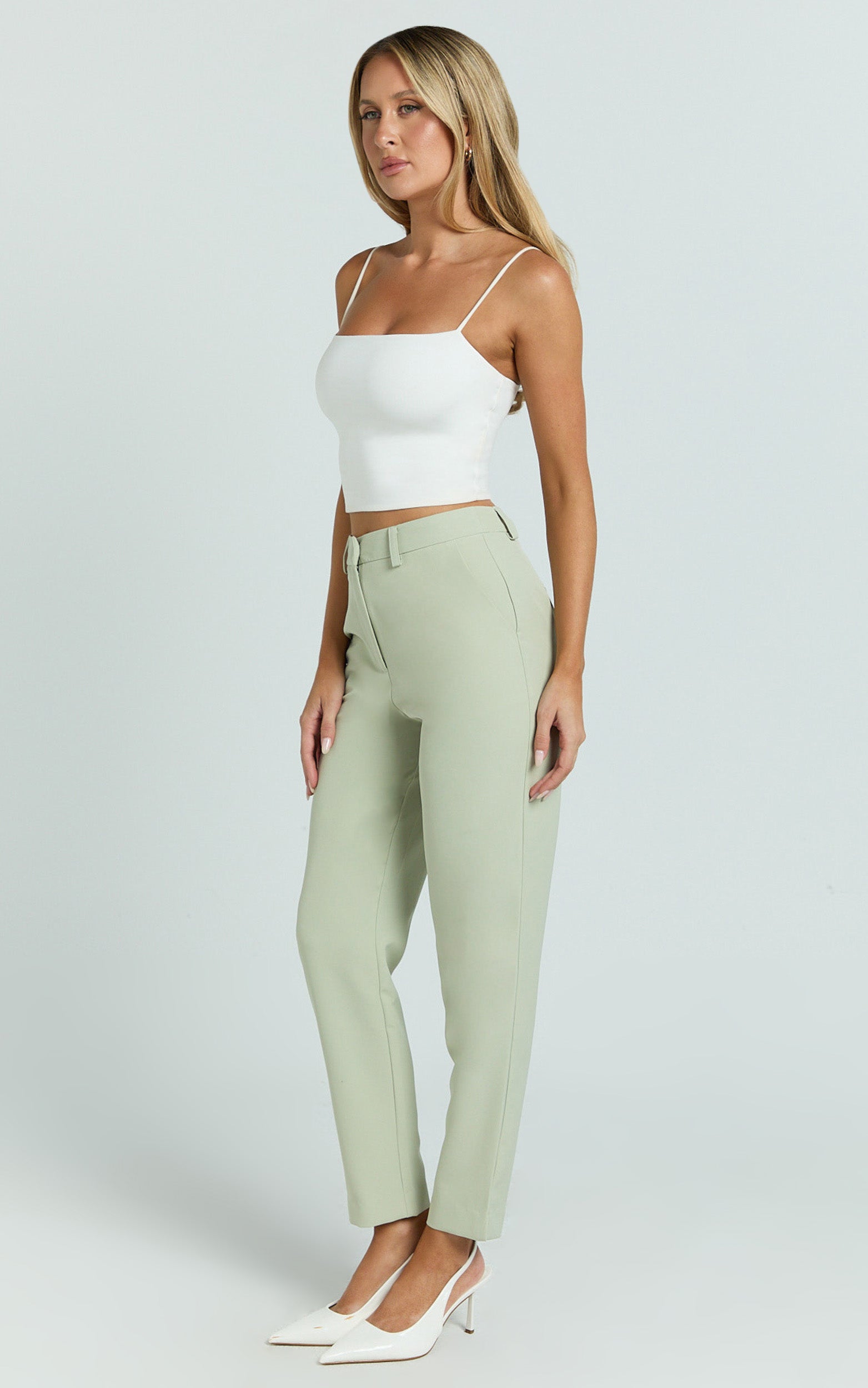 Hermie Pants - High Waisted Cropped Tailored Pants in Sage