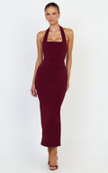 Holly Midi Dress - Halter Neck Column Dress in Wine