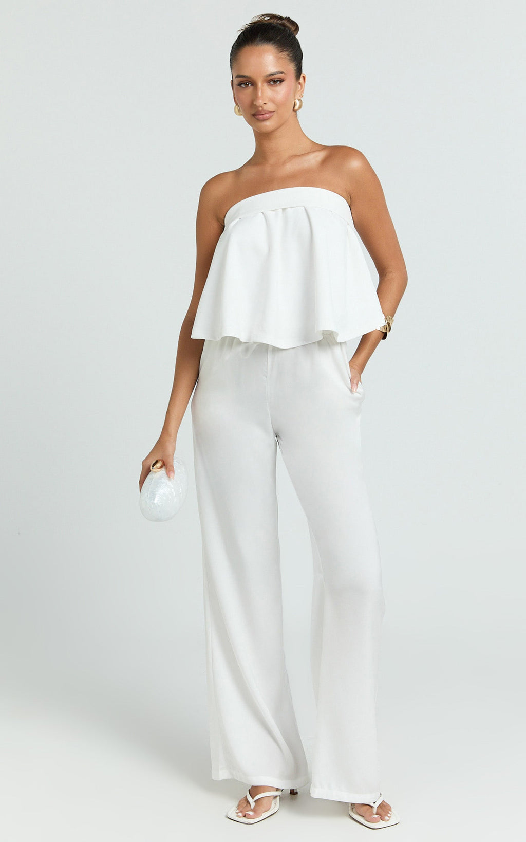 Imara Top - Strapless Peplum Top in Off White