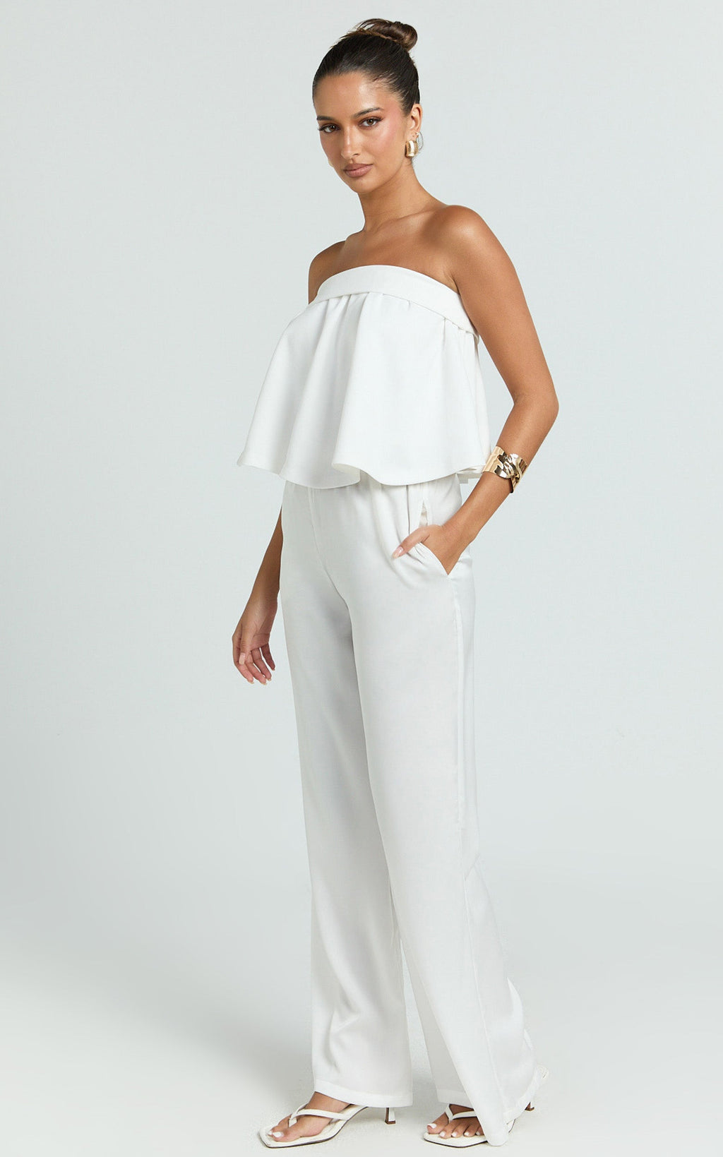 Imara Top - Strapless Peplum Top in Off White
