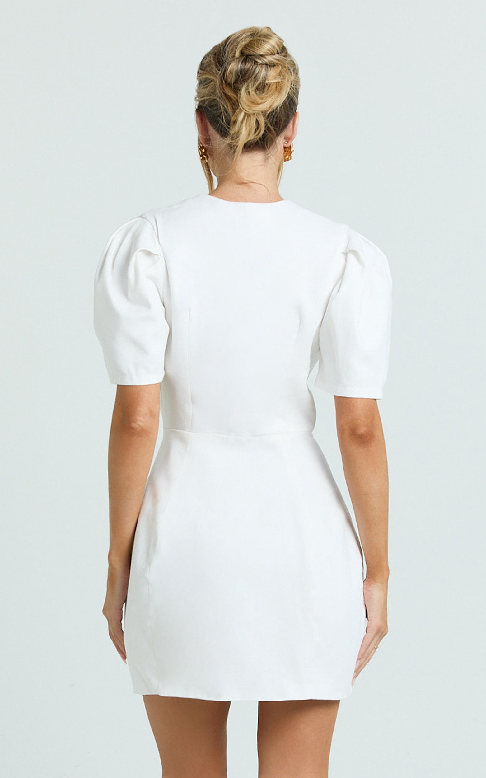 Ina Mini Dress - Wrap Over Button Down Dress in White