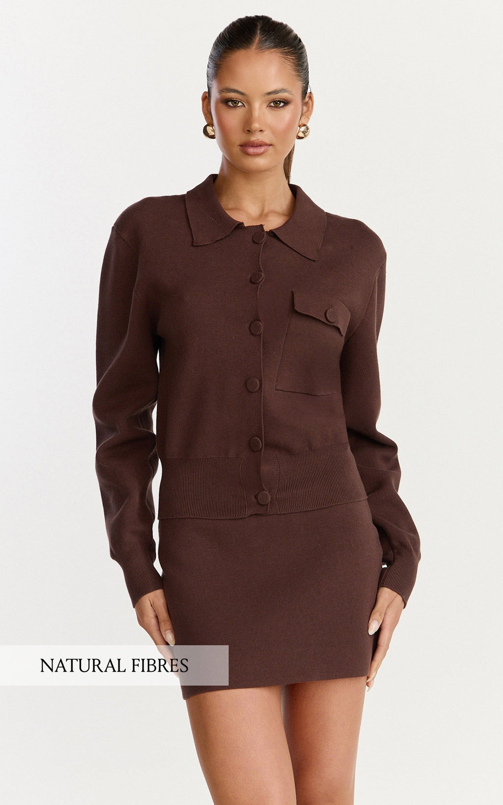 Isabel Top - Long Sleeve Oversized Knit Shacket in Chocolate