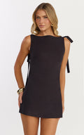Isla Mini Dress - Sleeveless Bow Back Mini Dress in Dark Chocolate
