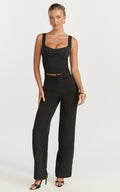 Isla Pants - Mid Waisted Straight Leg Tailored Pants in Black