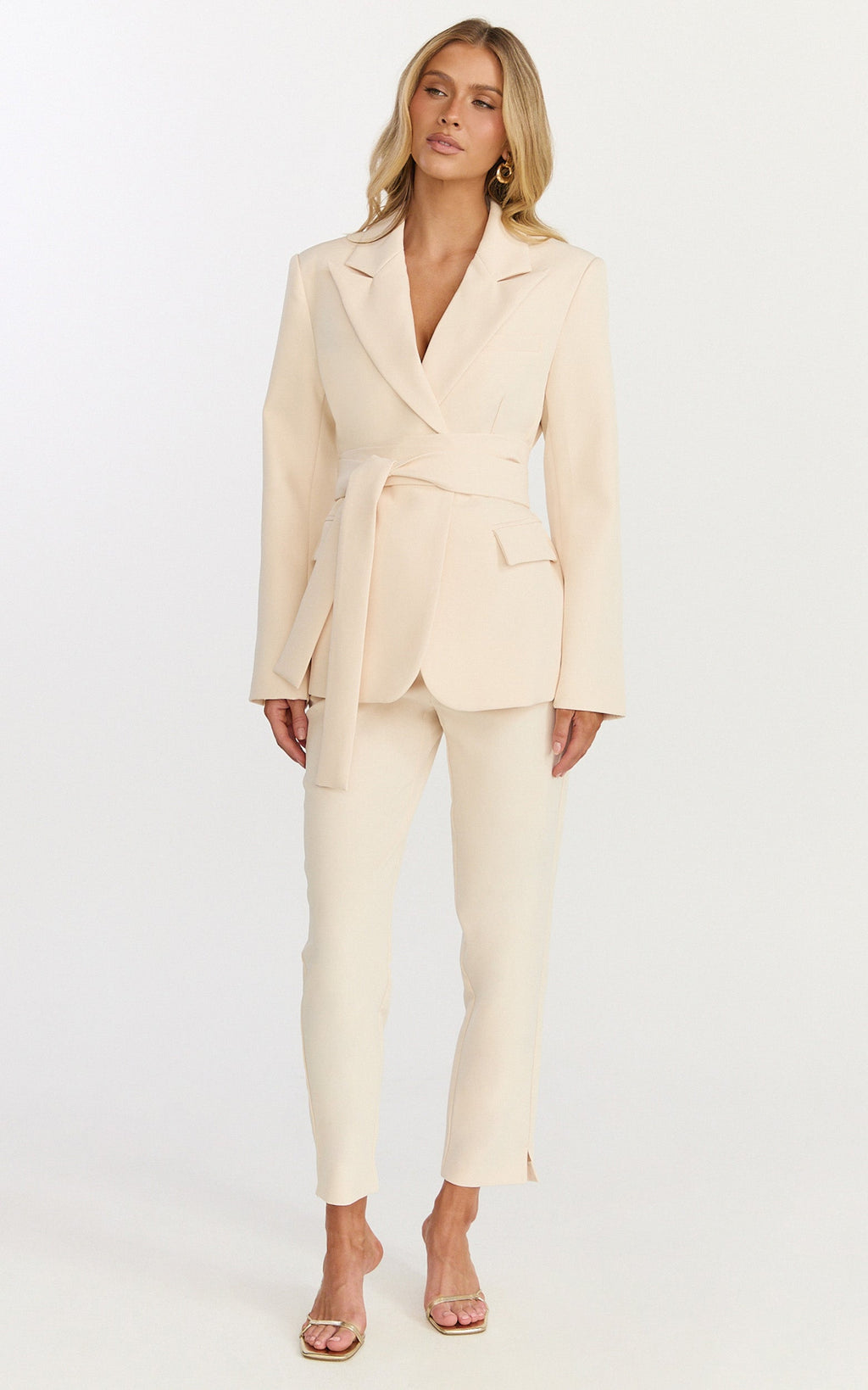 Ivy Blazer - Belted Tie Waist Blazer in Cream