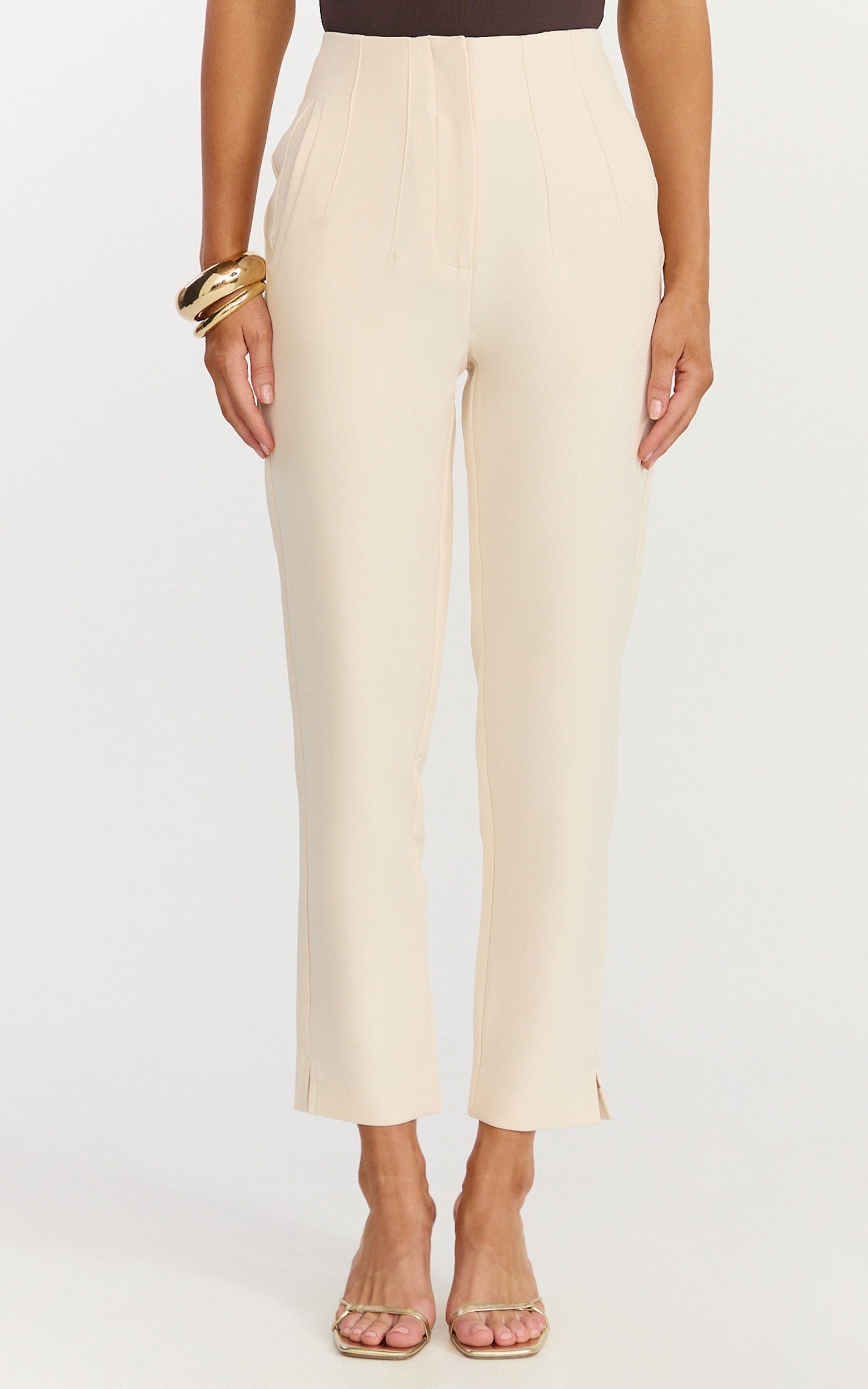 Ivy Pants - High Waisted Slim Cropped Pants in Cream