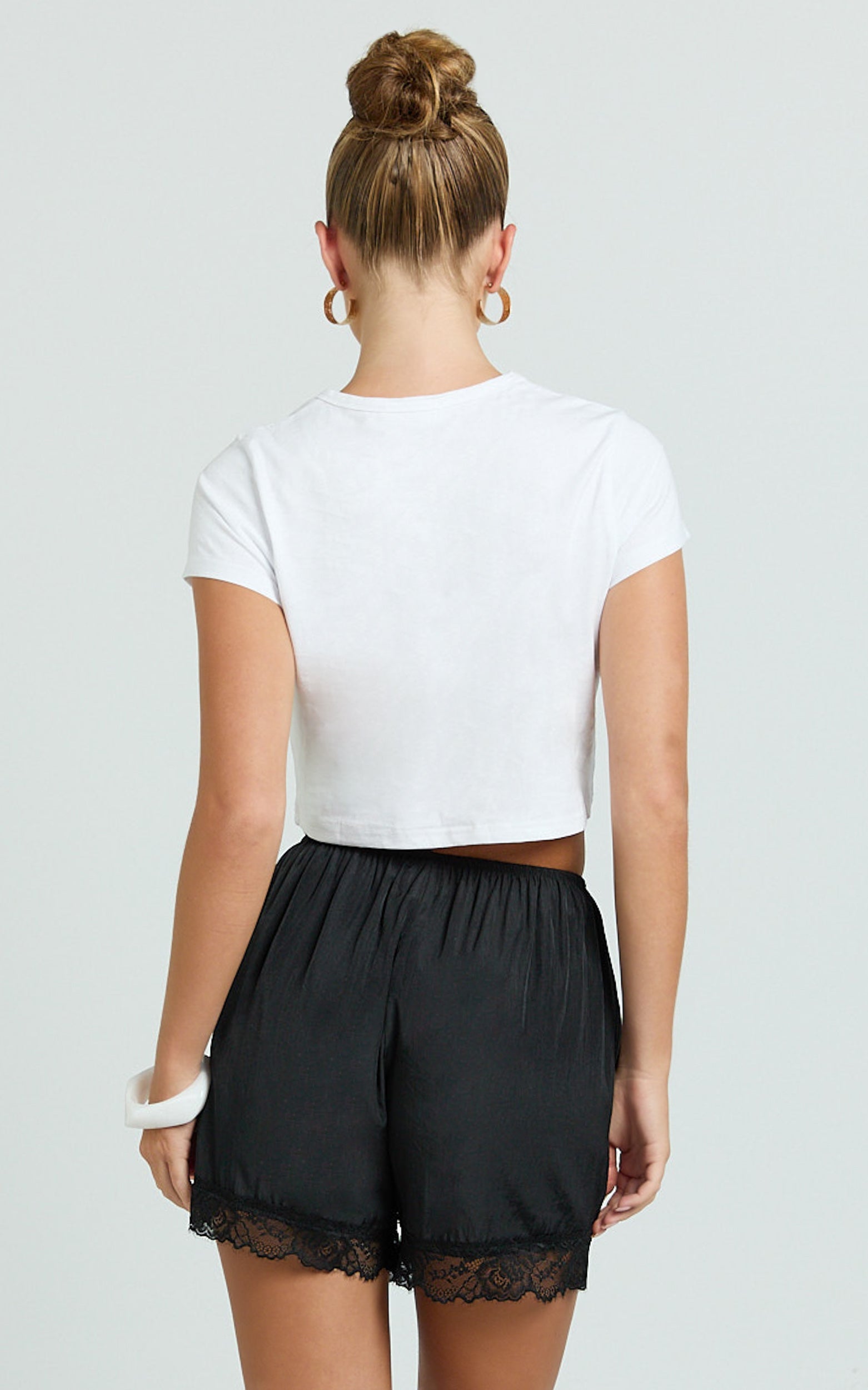 Ivy Short - Satin Short with Lace Trim in Black