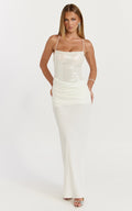 Jasmin Maxi Dress - Sequin Overlay Dress in White