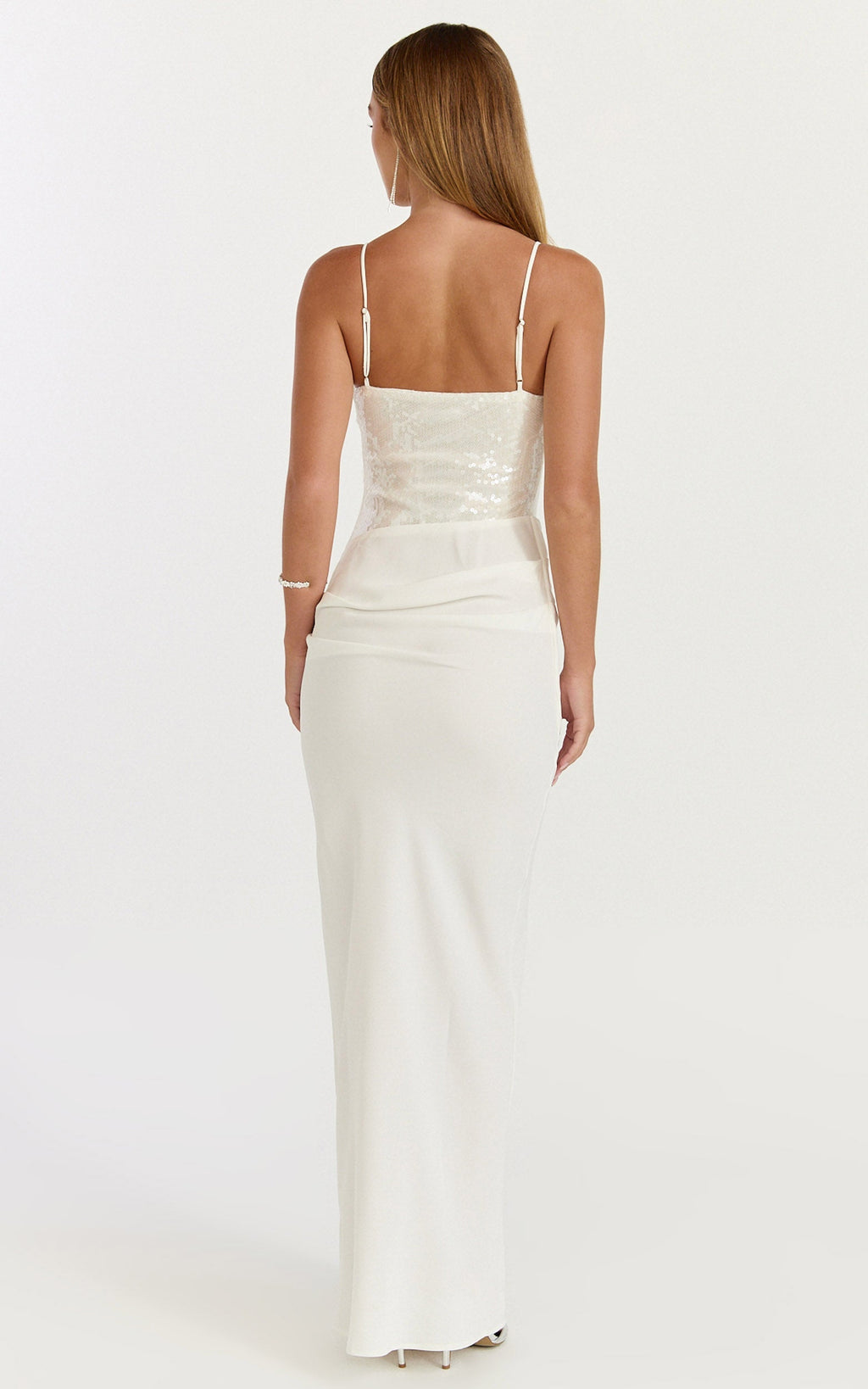 Jasmin Maxi Dress - Sequin Overlay Dress in White