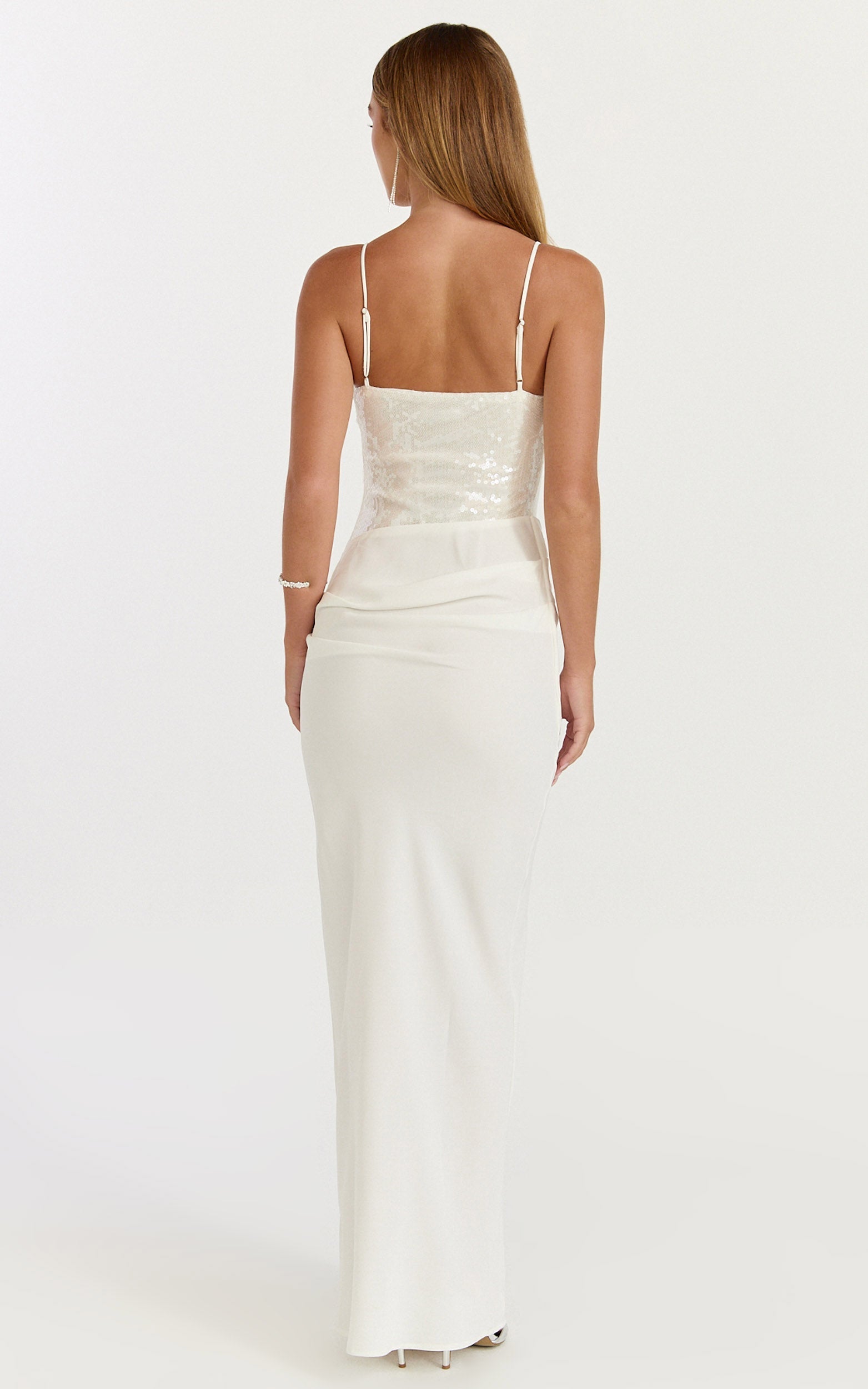 Jasmin Maxi Dress - Sequin Overlay Dress in White