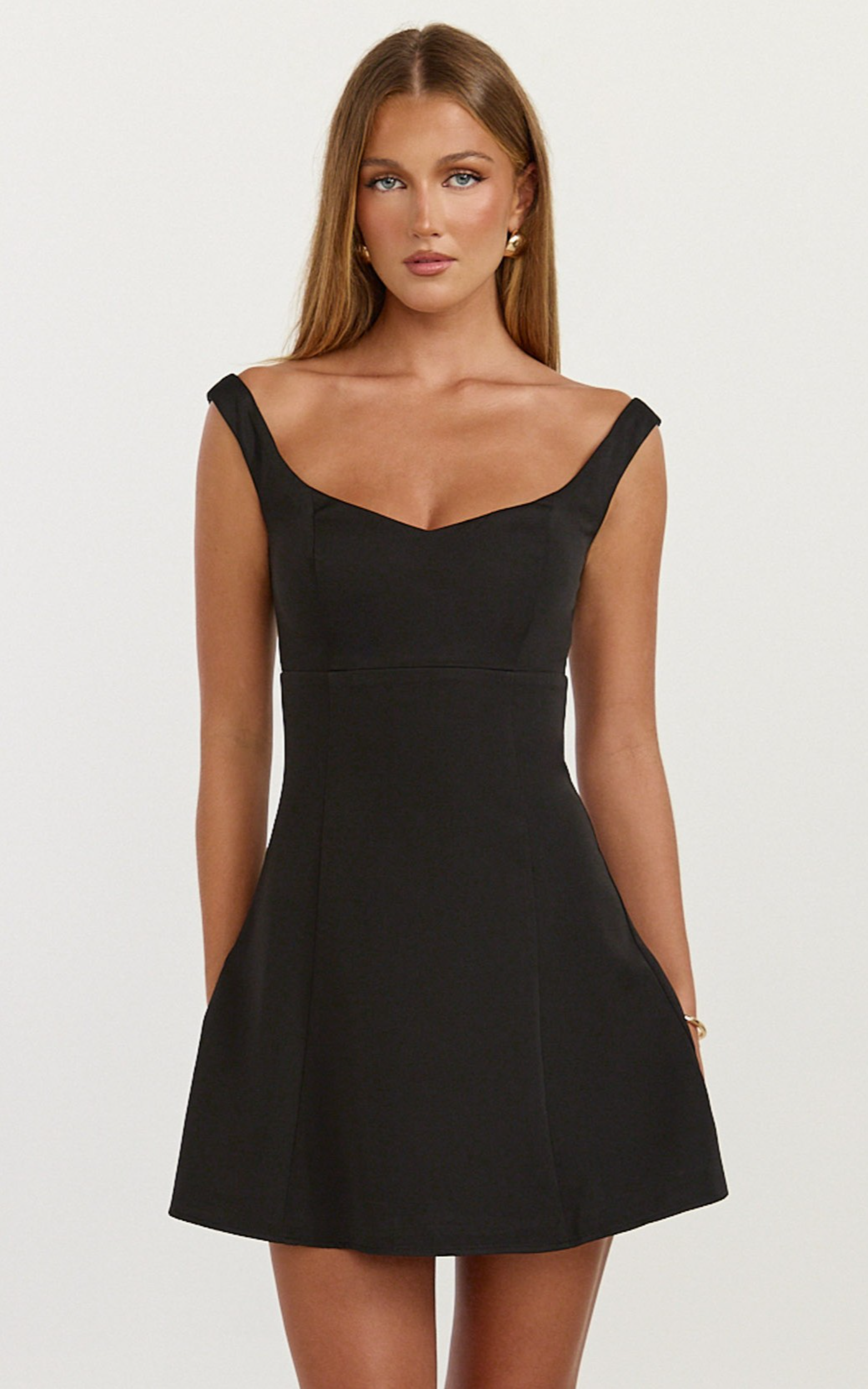 Jayce Mini Dress - Off The Shoulder A Line Dress in Black
