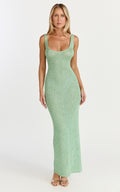 Jenna Maxi Dress - Scoop Neck Sleeveless Sequin Knit Dress in Sage