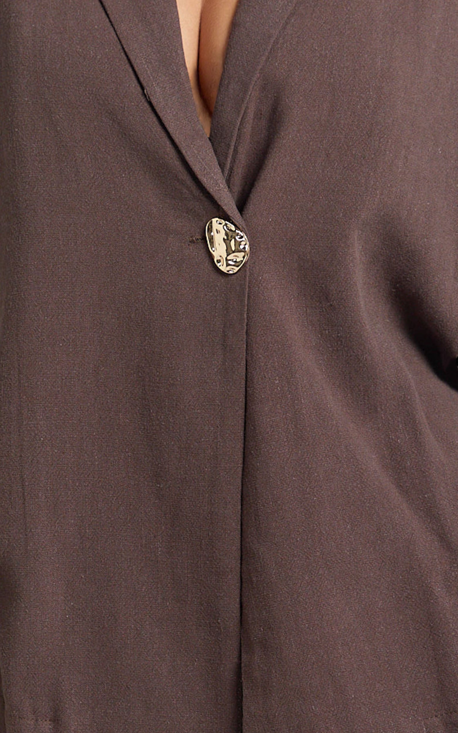 Joanna Top - Button Up Collared Short Sleeve Shirt in Chocolate