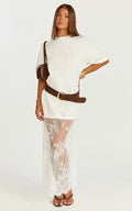 Jonna Midi Dress - Longline Lace Insert Tee in Off White