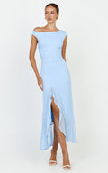 Judee Midi Dress - One Shoulder High Side Split Dress in Light Blue