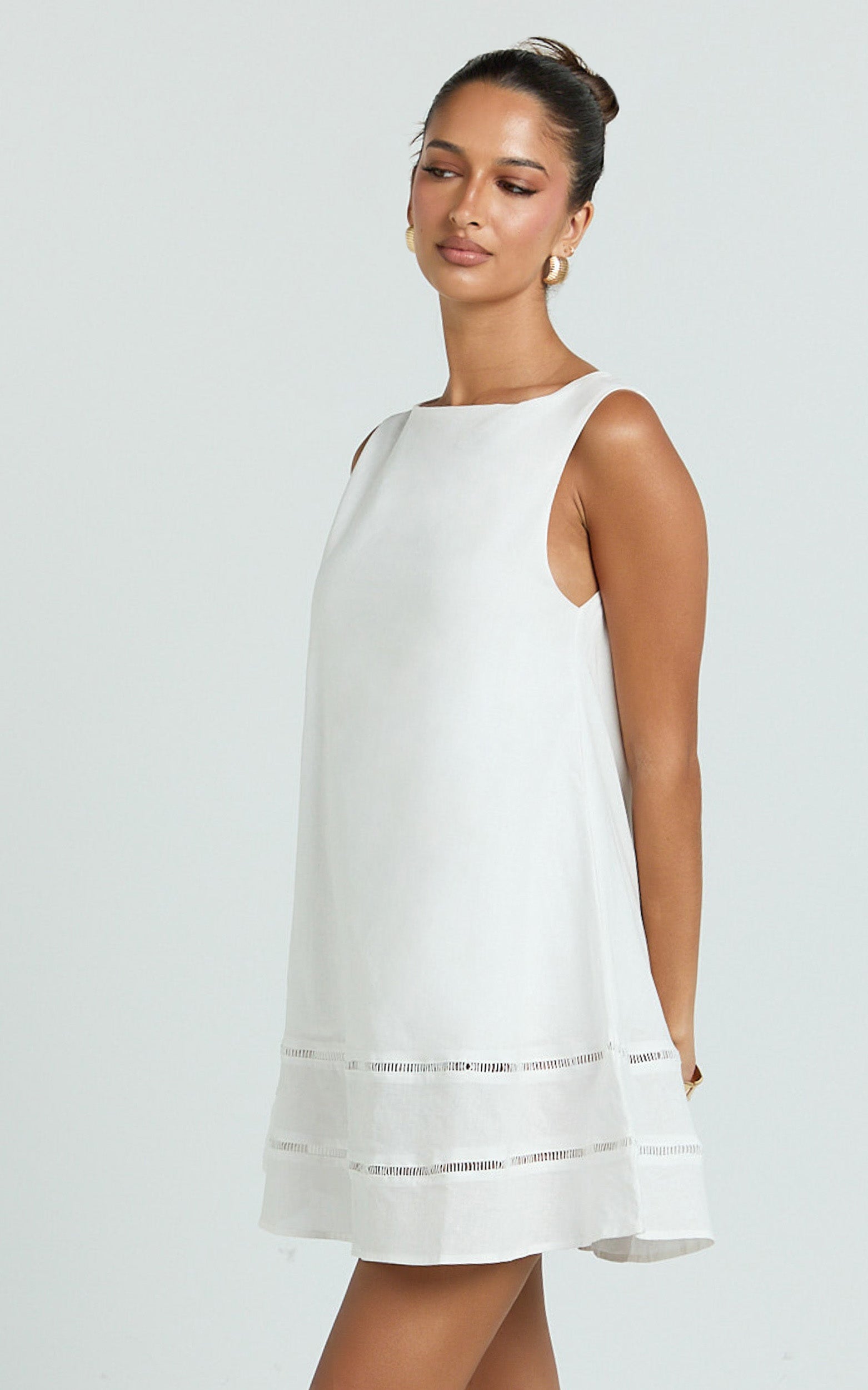 Kara Mini Dress - High Neck Sleeveless A Line Dress in White