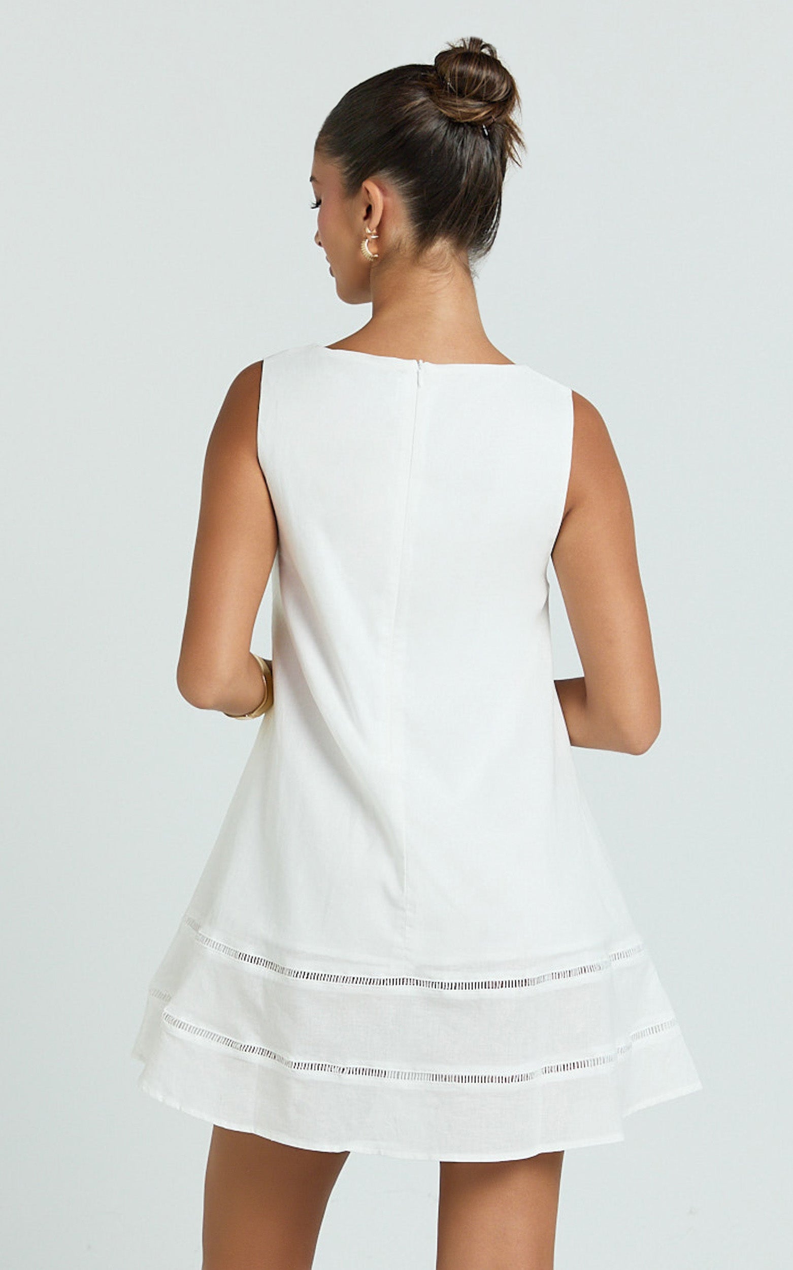 Kara Mini Dress - High Neck Sleeveless A Line Dress in White
