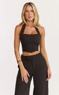 Karina Top - Halter Neck Princess Panel Top in Black
