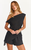 Kate Two Piece Set - Asymmetrical One Shoulder Short Set in Black