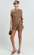 Kate Two Piece Set - Asymmetrical One Shoulder Short Set in Chocolate