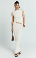 Klarisse Two Piece Top and Skirt Set - Asym Top and Maxi Skirt Set in Cream